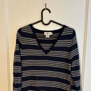 Navy and Gray Striped V-Neck Sweater Dress